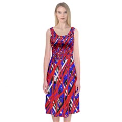 Red And Blue Pattern Midi Sleeveless Dress