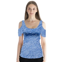 Blue Pattern Butterfly Sleeve Cutout Tee 