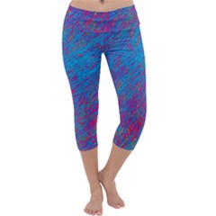 Blue Pattern Capri Yoga Leggings by Valentinaart