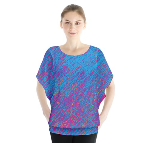 Blue Pattern Batwing Chiffon Blouse by Valentinaart