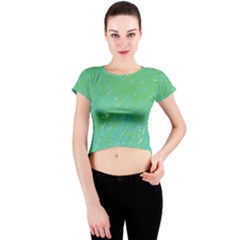 Green Pattern Crew Neck Crop Top