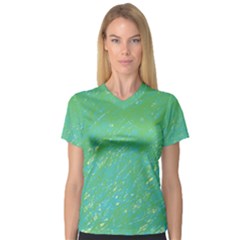 Green Pattern Women s V-neck Sport Mesh Tee