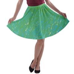 Green Pattern A-line Skater Skirt