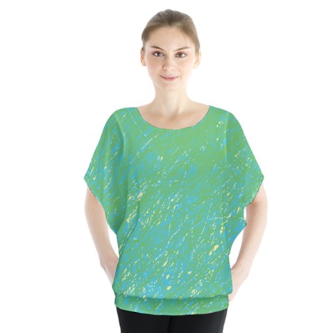 Green Pattern Batwing Chiffon Blouse by Valentinaart