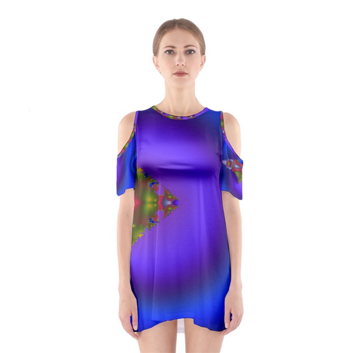 Into The Blue Fractal Cutout Shoulder Dress