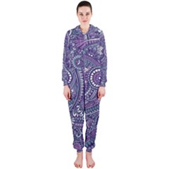 Purple Hippie Flowers Pattern, Zz0102, Hooded Jumpsuit (ladies) by Zandiepants