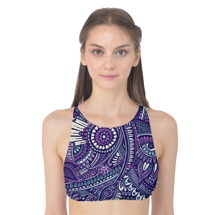 Purple Hippie Flowers Pattern, zz0102, Tank Bikini Top