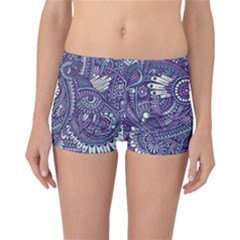 Purple Hippie Flowers Pattern, Zz0102, Reversible Boyleg Bikini Bottoms by Zandiepants