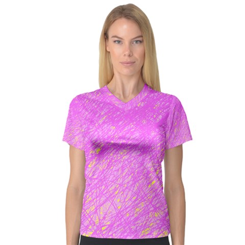 Pink Pattern Women s V-neck Sport Mesh Tee by Valentinaart