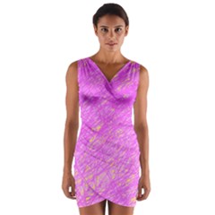 Pink Pattern Wrap Front Bodycon Dress