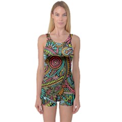 Colorful Hippie Flowers Pattern, Zz0103 One Piece Boyleg Swimsuit by Zandiepants