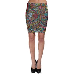 Colorful Hippie Flowers Pattern, Zz0103 Bodycon Skirt