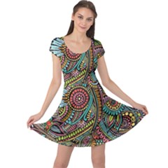 Colorful Hippie Flowers Pattern, Zz0103 Cap Sleeve Dresses by Zandiepants