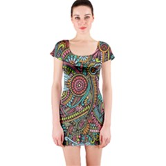 Colorful Hippie Flowers Pattern, Zz0103 Short Sleeve Bodycon Dress