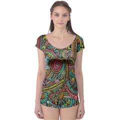 Colorful Hippie Flowers Pattern, Zz0103 Boyleg Leotard 