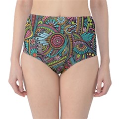 Colorful Hippie Flowers Pattern, Zz0103 High-waist Bikini Bottoms by Zandiepants