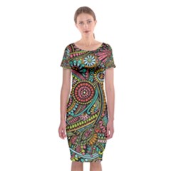 Colorful Hippie Flowers Pattern, Zz0103 Classic Short Sleeve Midi Dress by Zandiepants