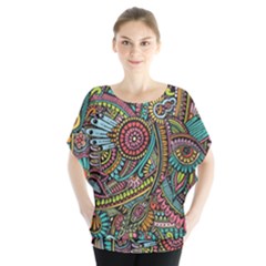 Colorful Hippie Flowers Pattern, Zz0103 Batwing Chiffon Blouse