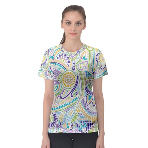 Hippie Flower Pattern Purple Yellow Green Zz0104 Women s Sport Mesh Tee by Zandiepants