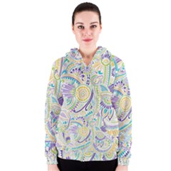 Hippie Flower Pattern Purple Yellow Green Zz0104 Women s Zipper Hoodie