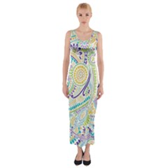 Hippie Flower Pattern Purple Yellow Green Zz0104 Fitted Maxi Dress by Zandiepants