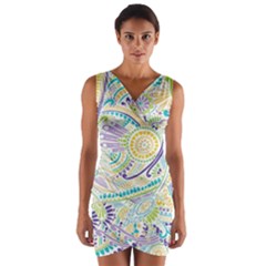 Hippie Flower Pattern Purple Yellow Green Zz0104 Wrap Front Bodycon Dress by Zandiepants