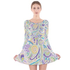 Hippie Flower Pattern Purple Yellow Green Zz0104 Long Sleeve Velvet Skater Dress