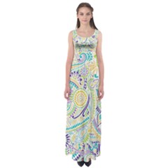 Hippie Flower Pattern Purple Yellow Green Zz0104 Empire Waist Maxi Dress