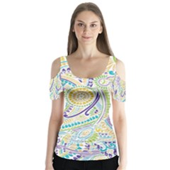 Hippie Flower Pattern Purple Yellow Green Zz0104 Butterfly Sleeve Cutout Tee 