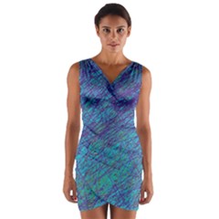 Blue Pattern Wrap Front Bodycon Dress