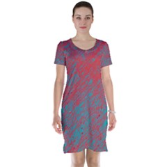 Red And Blue Pattern Short Sleeve Nightdress