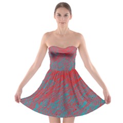 Red And Blue Pattern Strapless Dresses by Valentinaart