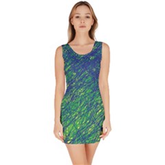 Green Pattern Sleeveless Bodycon Dress