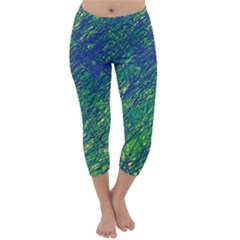 Green Pattern Capri Winter Leggings 