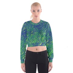 Green Pattern Women s Cropped Sweatshirt by Valentinaart