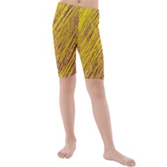 Yellow Van Gogh Pattern Kid s Mid Length Swim Shorts