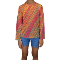 Orange Van Gogh pattern Kid s Long Sleeve Swimwear