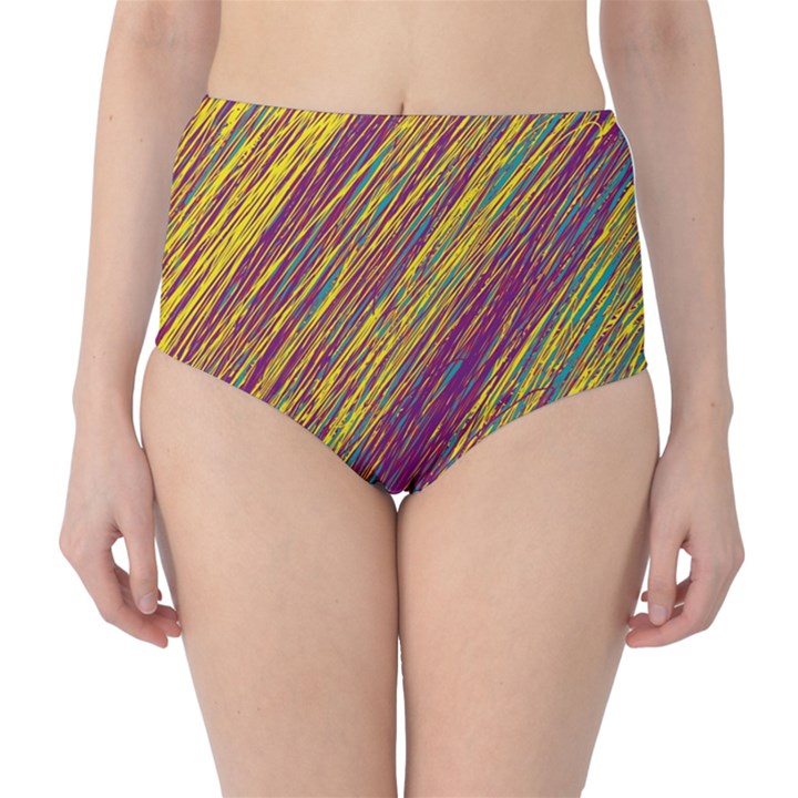 Yellow, purple and green Van Gogh pattern High-Waist Bikini Bottoms