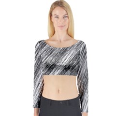 Black And White Decorative Pattern Long Sleeve Crop Top by Valentinaart