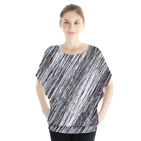 Black And White Decorative Pattern Batwing Chiffon Blouse by Valentinaart