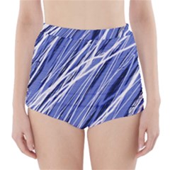 Blue Elegant Pattern High-waisted Bikini Bottoms