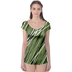 Green Decorative Pattern Boyleg Leotard 