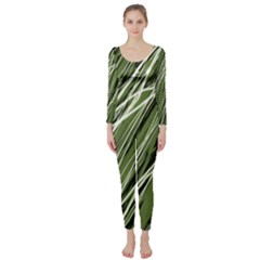 Green Decorative Pattern Long Sleeve Catsuit