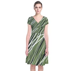 Green Decorative Pattern Short Sleeve Front Wrap Dress by Valentinaart