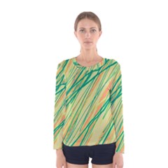 Green And Orange Pattern Women s Long Sleeve Tee