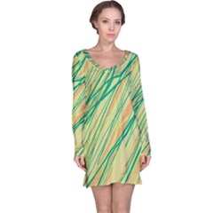 Green And Orange Pattern Long Sleeve Nightdress