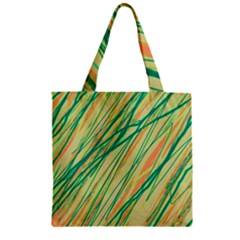 Green And Orange Pattern Zipper Grocery Tote Bag