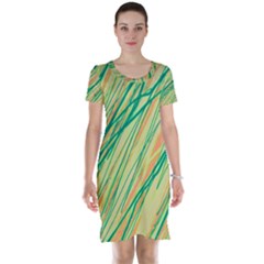 Green And Orange Pattern Short Sleeve Nightdress