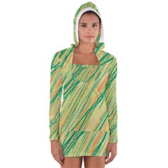 Green And Orange Pattern Women s Long Sleeve Hooded T-shirt by Valentinaart