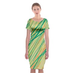 Green And Orange Pattern Classic Short Sleeve Midi Dress